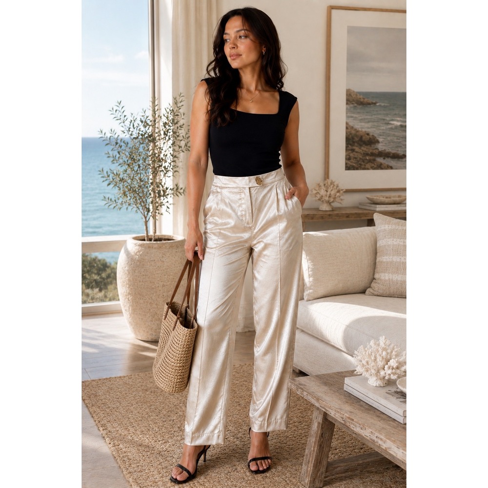 Donna Karan‎ New York Trousers Metallic Textured Champagne Size 10 Dress Pants